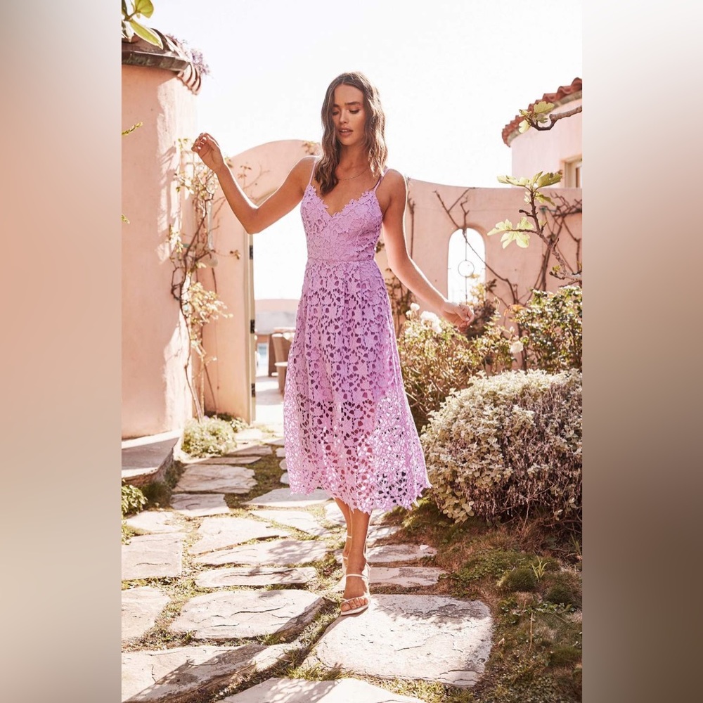 Astr Lavender Lace Midi Dress